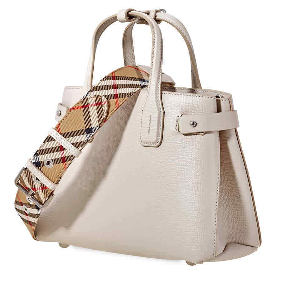 Burberry Small Banner in Leather and   Check- Limestone 4075935