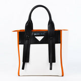 Prada Bag Ouverture Small White Orange Leather Canvas Tote