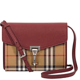 Burberry Mini Leather and   Check Crossbody Bag- Crimson 4079967