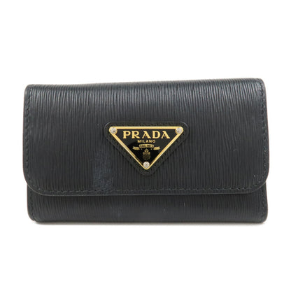 PRADA Triangle Logo Leather 6 Rings Key Case Black 1PG222