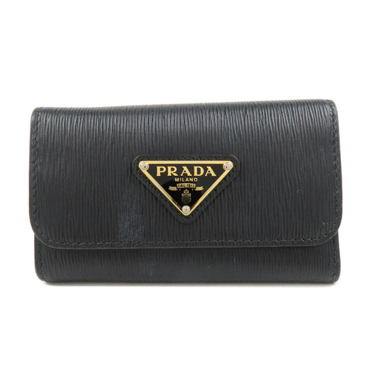 PRADA Triangle Logo Leather 6 Rings Key Case Black 1PG222