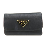 PRADA Triangle Logo Leather 6 Rings Key Case Black 1PG222