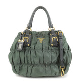 PRADA Triangle Logo Nylon Leather 2Way Bag Hand Bag Green 1BA336