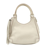 CHANEL Logo Calf Leather Fringe Tassel Shoulder Bag Hand Bag White A23055  d