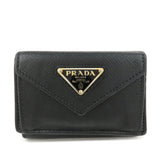 PRADA Triangle Logo Saffiano Leather Tri-fold Wallet Black 1MH021