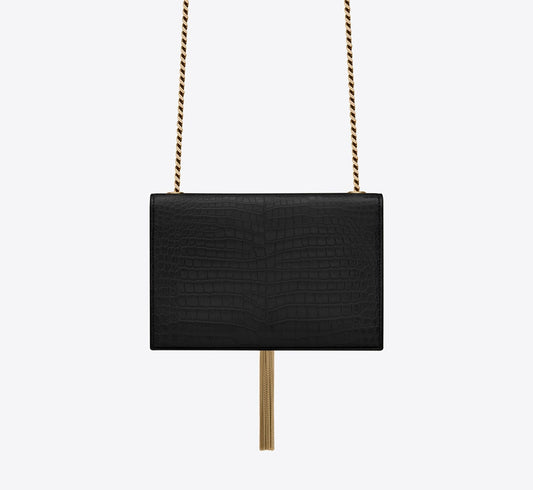 YSL SAINT LAURENT SMALL KATE CROC EMBOSSED SHOULDER BAG