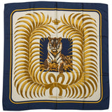 Hermes Navy Silk Tiger Scarf