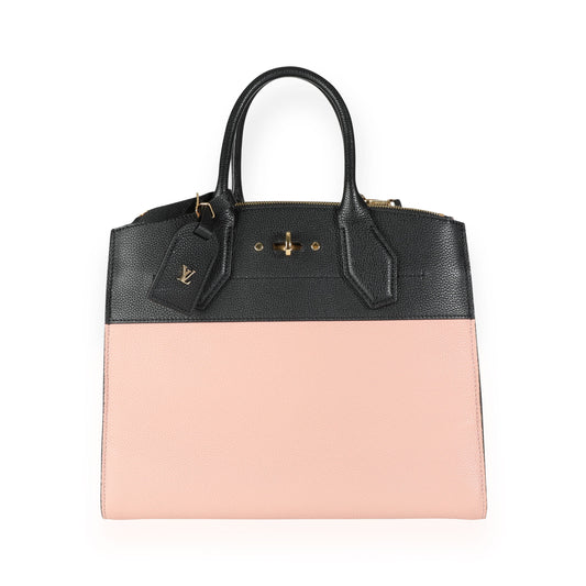 Louis Vuitton Louis Vuitton Black & Magnolia Grained Calfskin City Steamer MM