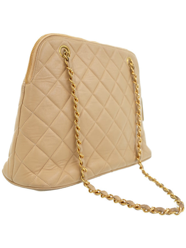 Chanel Matelasse Chain Shoulder Bag Beige Lambskin