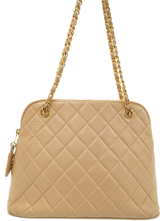 Chanel Matelasse Chain Shoulder Bag Beige Lambskin