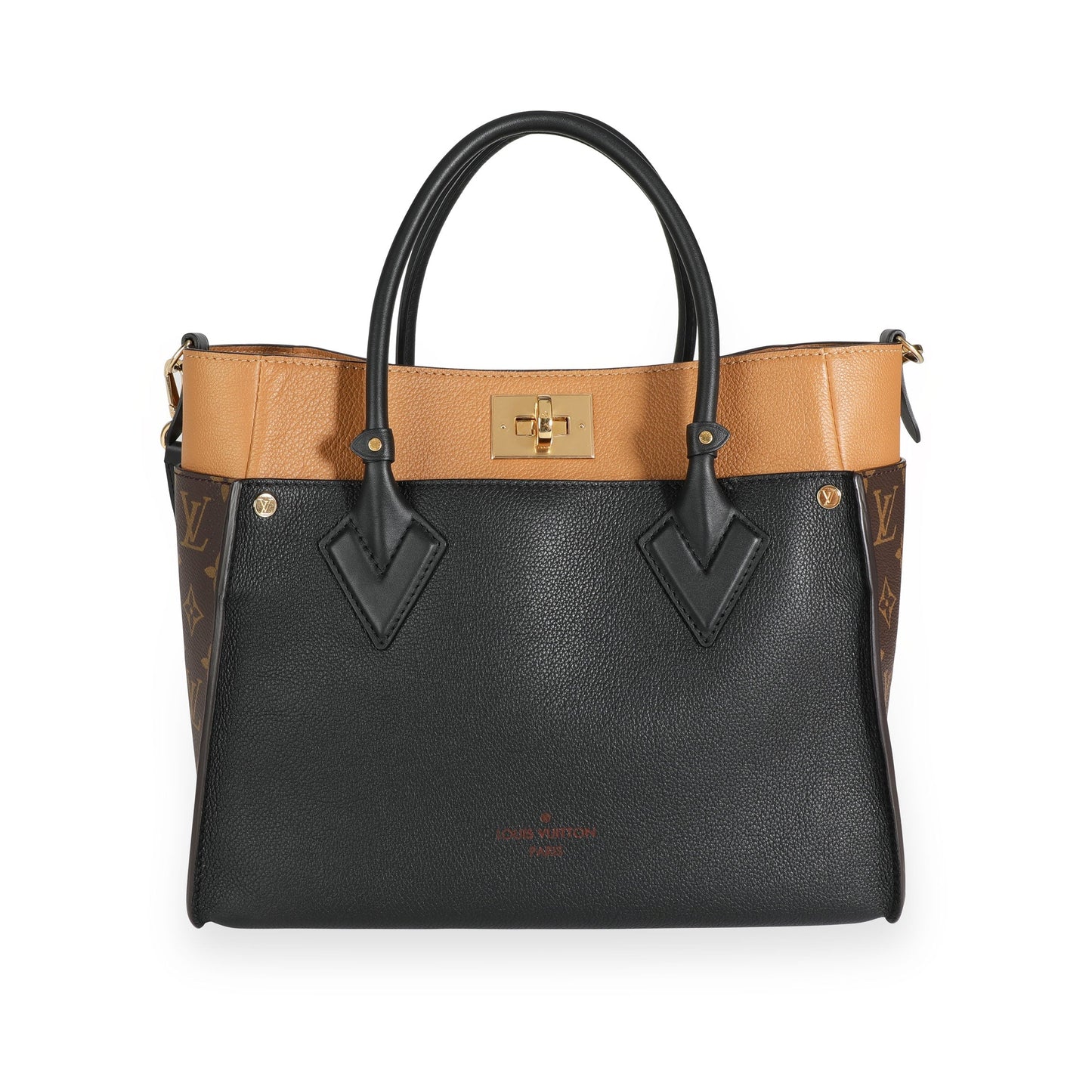 Louis Vuitton Louis Vuitton Black & Tan Calfskin And Monogram Canvas On My Side Tote MM