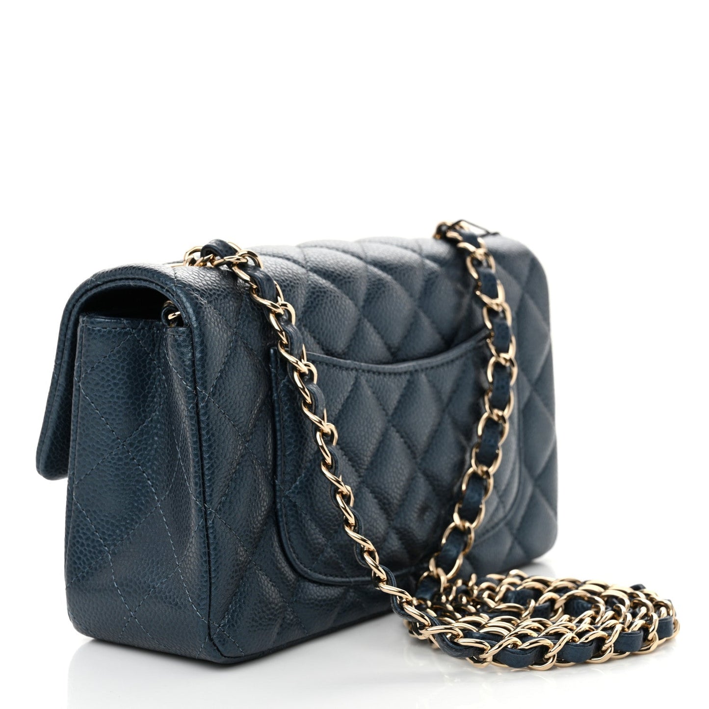Amelia Iridescent Caviar Quilted Mini Rectangular Flap Dark Blue