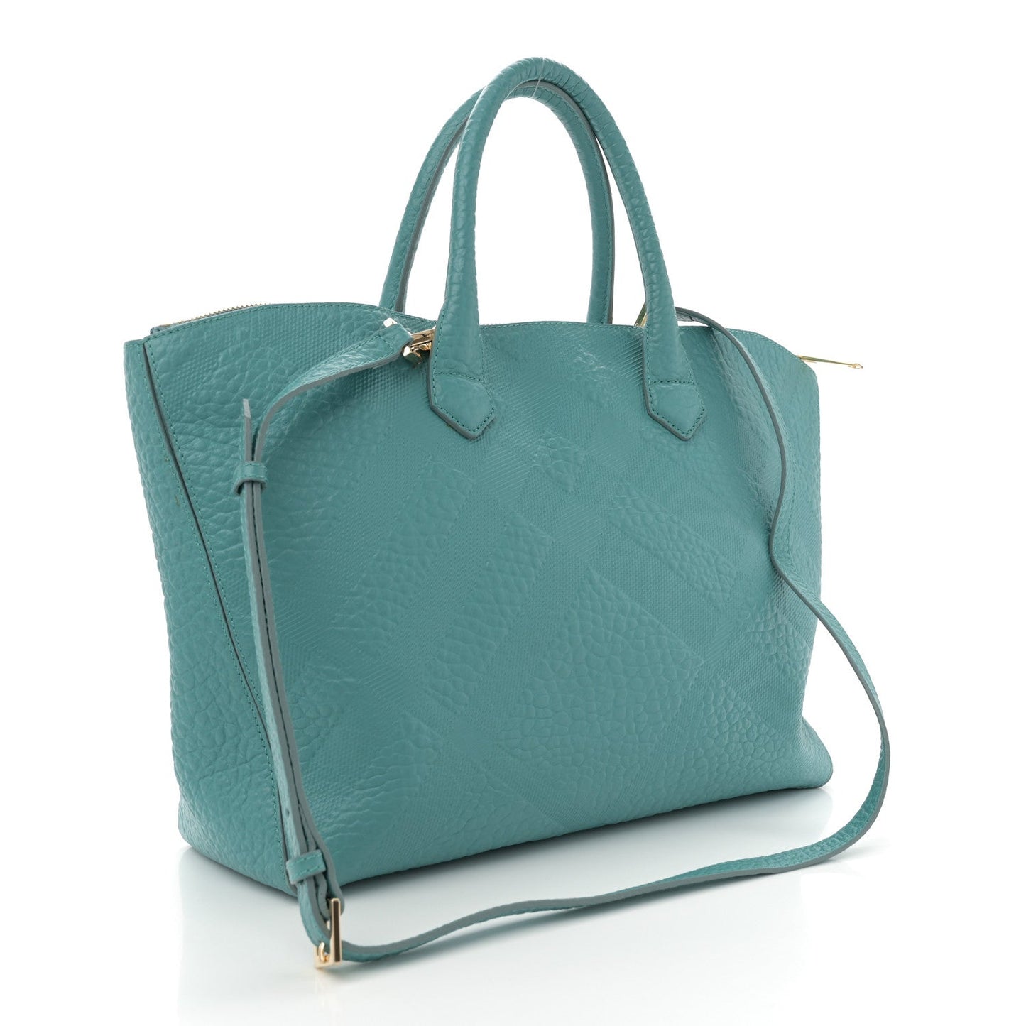 Amelia Heritage Grain Check Embossed Medium Dewsbury Tote Turquoise