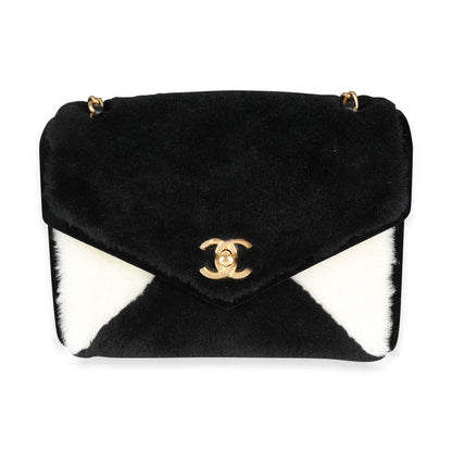 Chanel Black & White Shearling Small Single Flap Bag