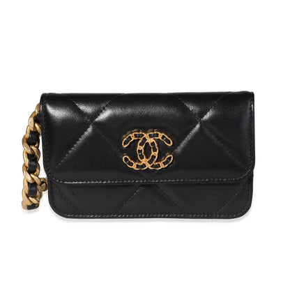 Chanel Black Quilted Lambskin Chanel 19 Mini Coin Purse With Chain