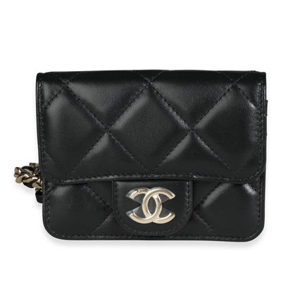 Chanel Black Quilted Lambskin Elegant Chain Mini  Belt Bag