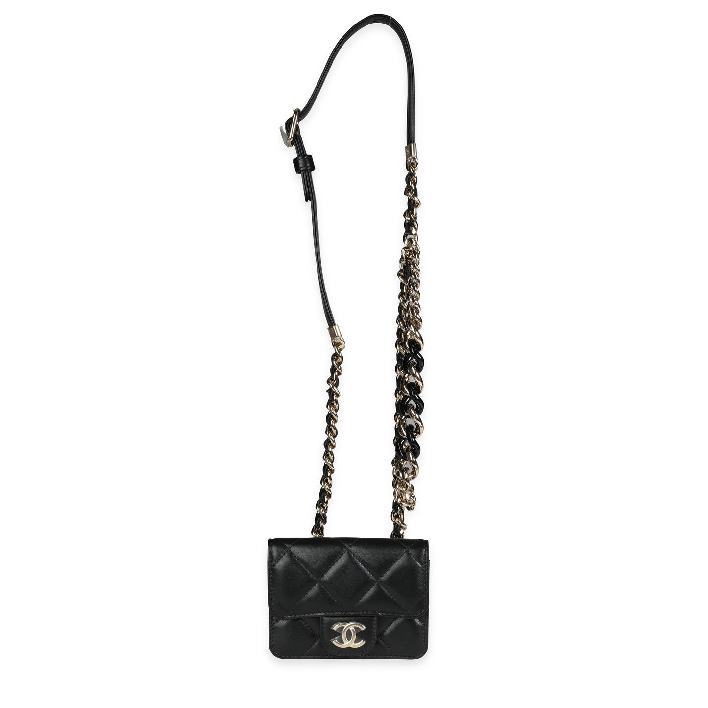 Chanel Black Quilted Lambskin Elegant Chain Mini  Belt Bag