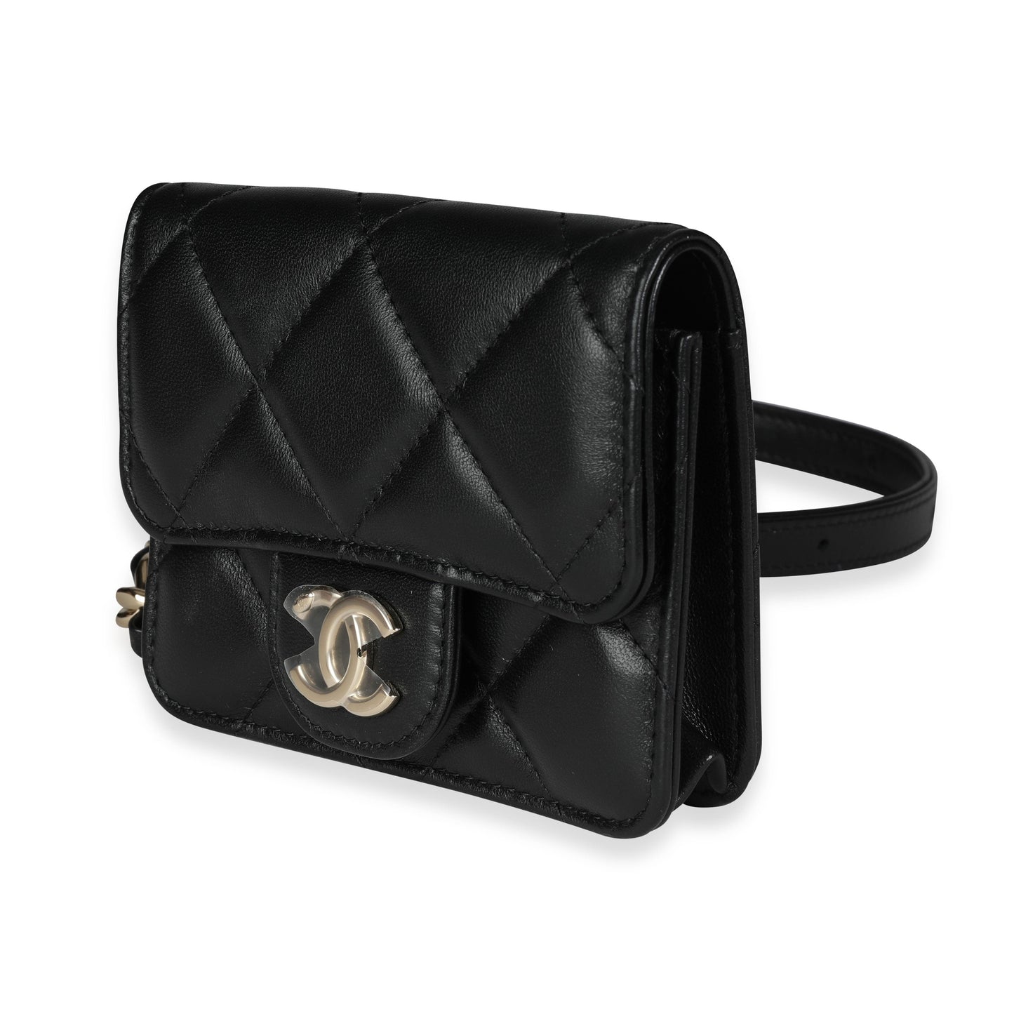Chanel Black Quilted Lambskin Elegant Chain Mini  Belt Bag