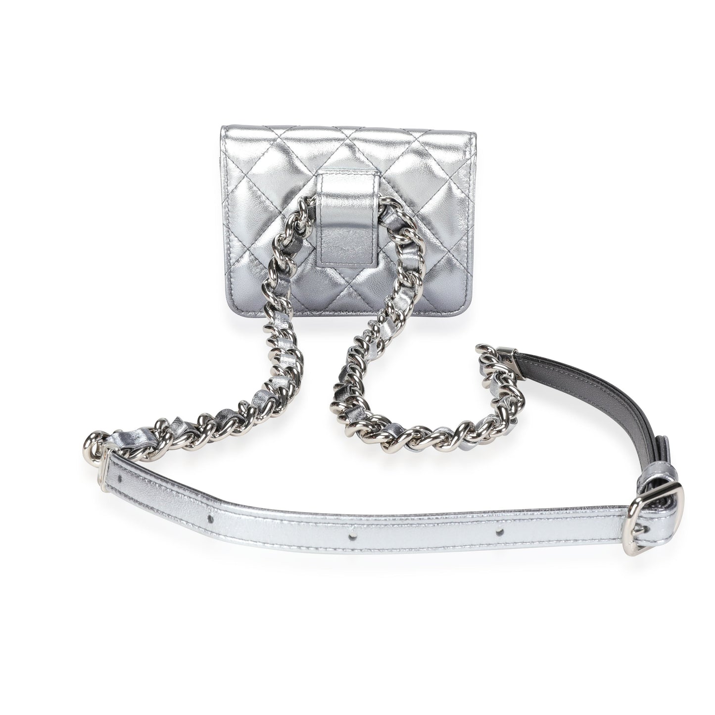 Chanel Silver Metallic Quilted Lambskin Coco Punk Belt Bag