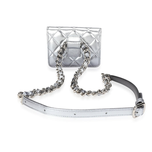 Chanel Silver Metallic Quilted Lambskin Coco Punk Belt Bag