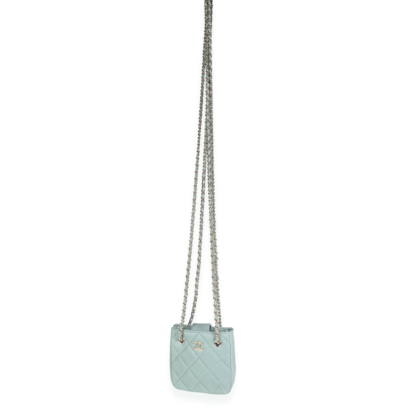 Chanel Light Teal Quilted Lambskin Tiny Shopping Bag