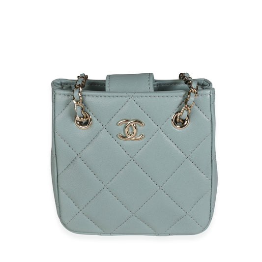 Chanel Light Teal Quilted Lambskin Tiny Shopping Bag