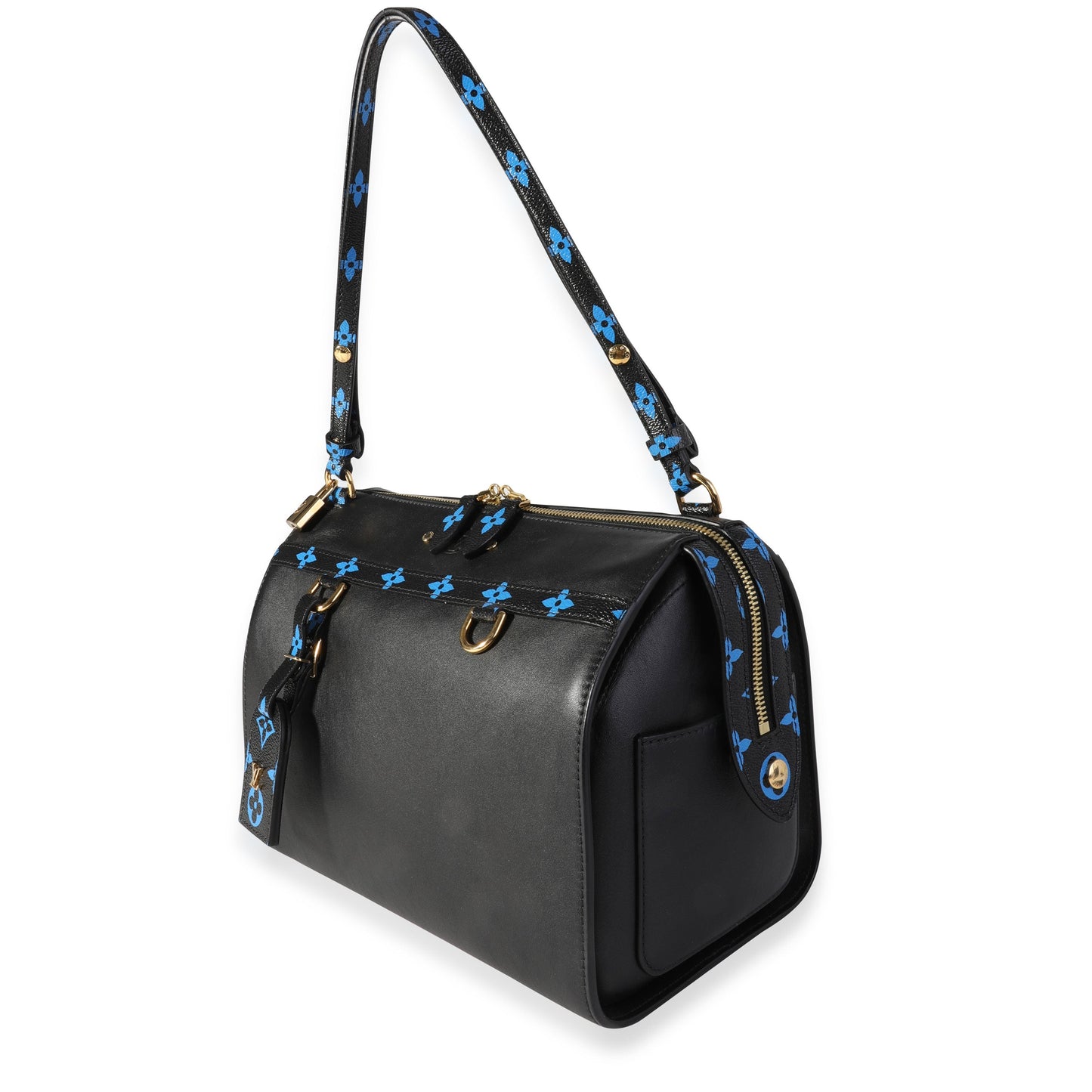 Louis Vuitton Louis Vuitton Navy Calfskin & Blue Monogram Canvas Speedy Amazon MM