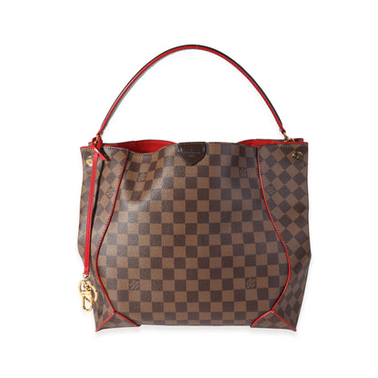 Louis Vuitton Louis Vuitton Damier Ebene Canvas & Cherry Leather Caissa Hobo