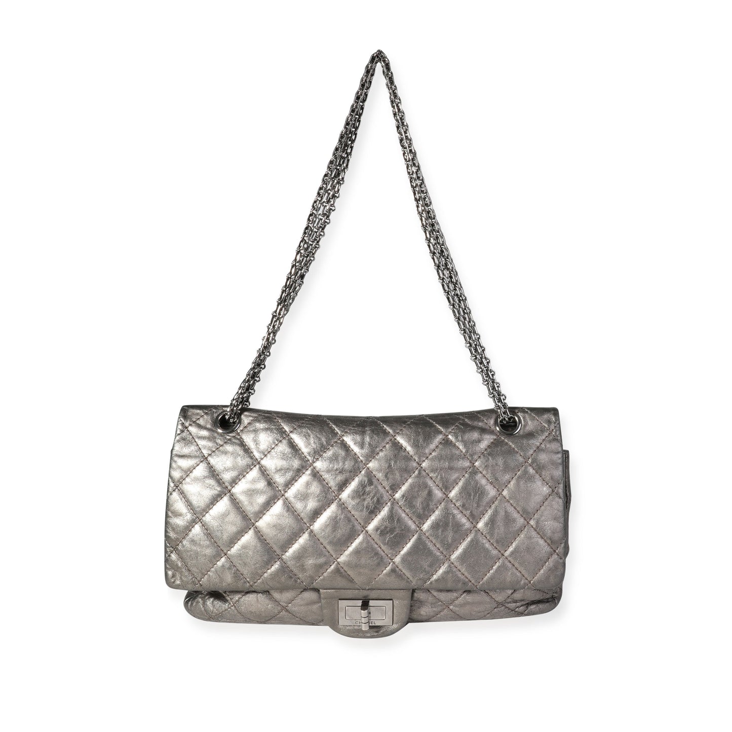 Chanel Metallic Pewter Crinkle Lambskin Reissue 2.25 227 Double Flap Bag