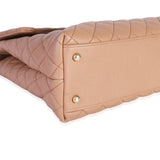 CHANEL Beige Quilted Caviar & Burgundy Lizard Large Coco Handle Flap Bag