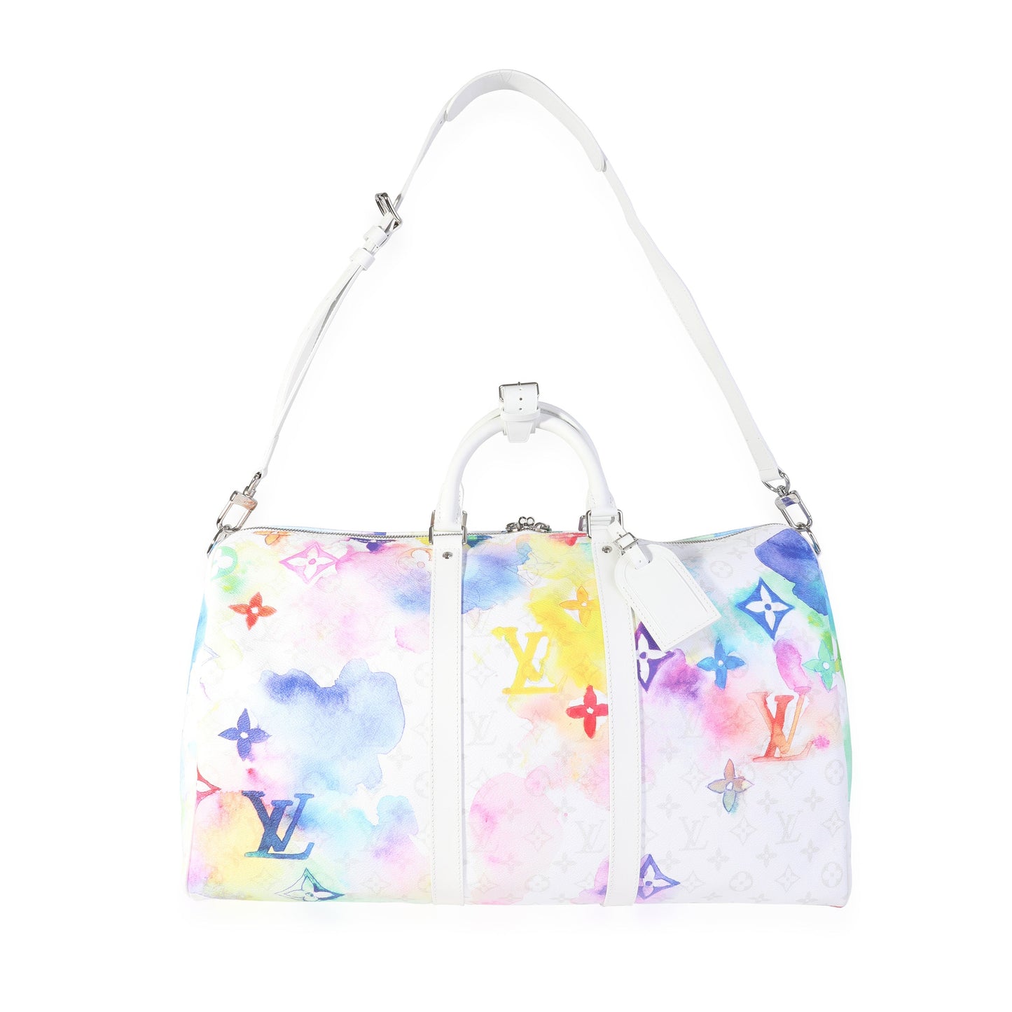 Louis Vuitton Louis Vuitton White Monogram Watercolor Keepall Bandoulière 50