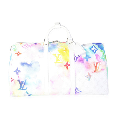 Louis Vuitton Louis Vuitton White Monogram Watercolor Keepall Bandoulière 50