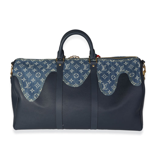 Louis Vuitton Louis Vuitton x NIGO Monogram Denim Drip & Taurillon Keepall Bandoulière 50