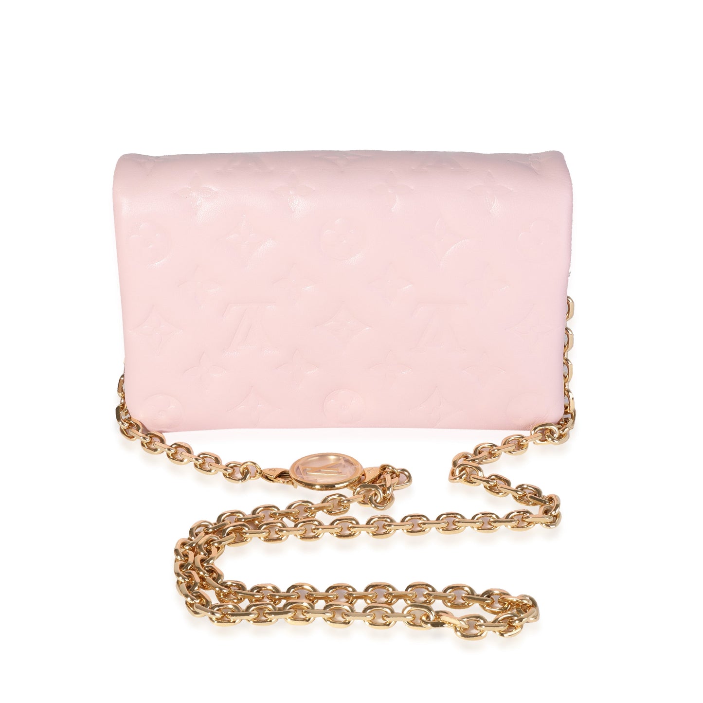 Louis Vuitton Louis Vuitton Pink Monogram-Embossed Puffy Lambskin Leather Pochette Coussin