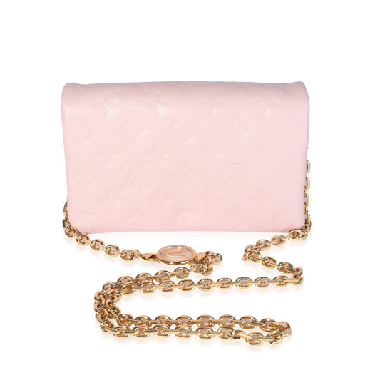 Louis Vuitton Louis Vuitton Pink Monogram-Embossed Puffy Lambskin Leather Pochette Coussin