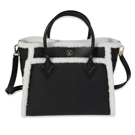 Louis Vuitton Louis Vuitton Black Grained Calfskin & White Shearling Monogram On My Side MM