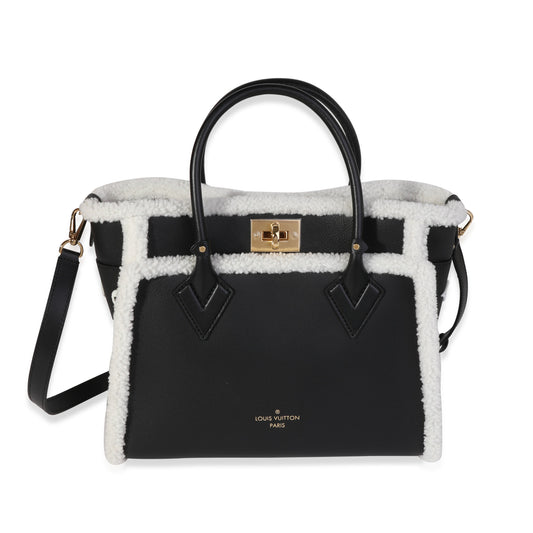 Louis Vuitton Louis Vuitton Black Grained Calfskin & White Shearling Monogram On My Side MM