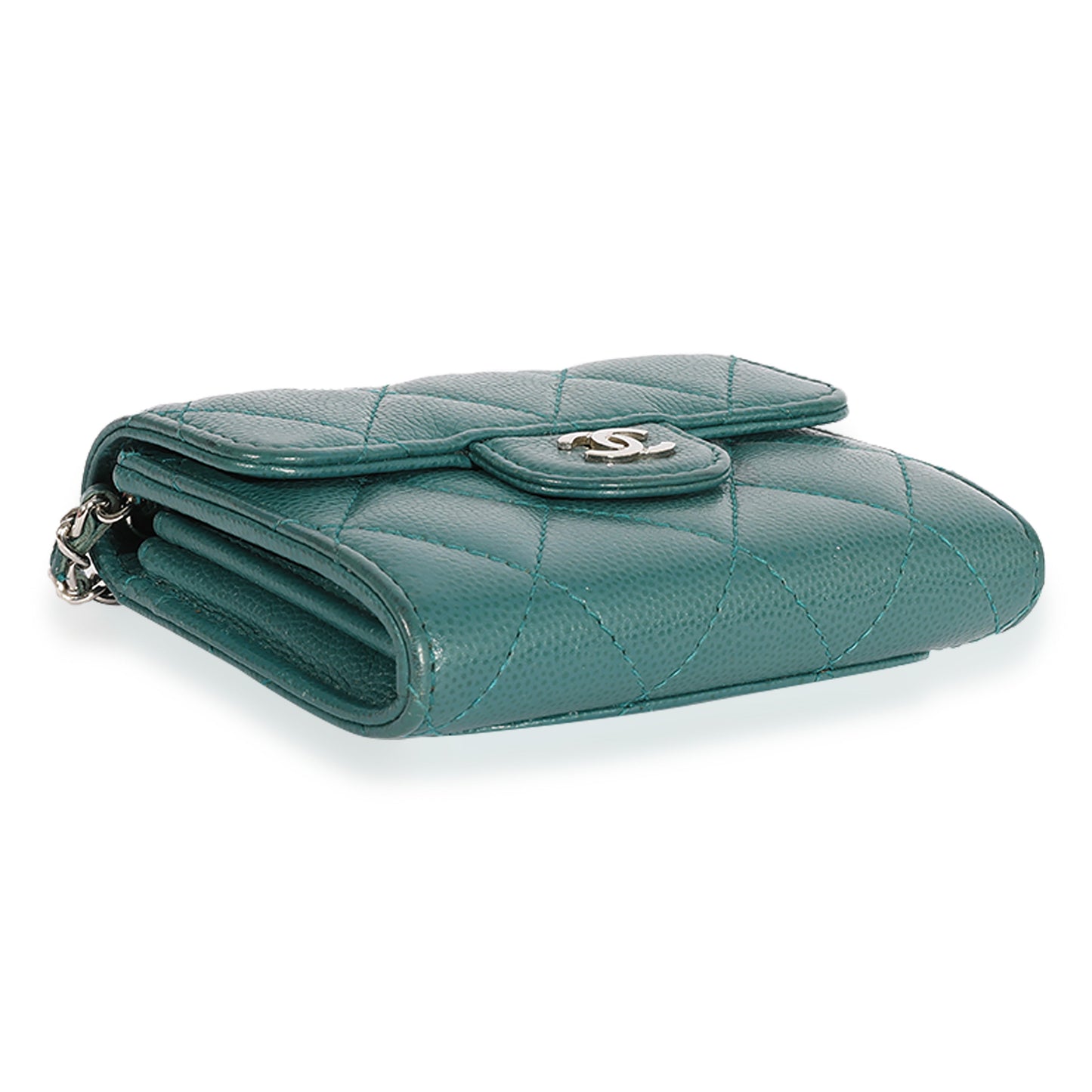 Chanel Teal Quilted Caviar Classic Card Holder on Chain Handbag