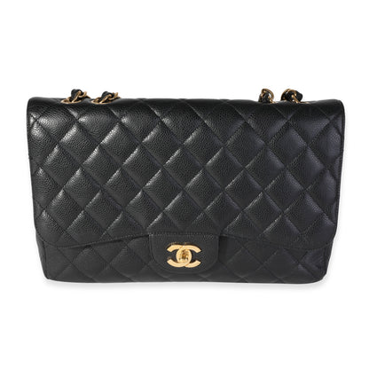 Chanel Black Caviar Quilted Jumbo Classic Single Flap Bag