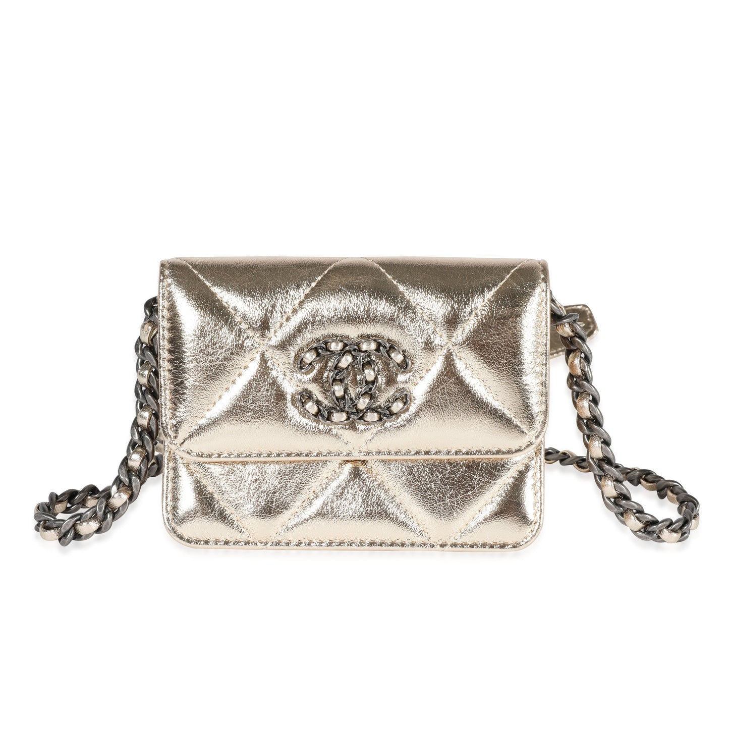 Chanel Gold Quilted Lambskin Chanel  Coin Purse With Chain