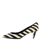 Saint Laurent Elaphe Snakeskin Striped Kiki Kitten Heel Pumps 38.5 Black Off White
