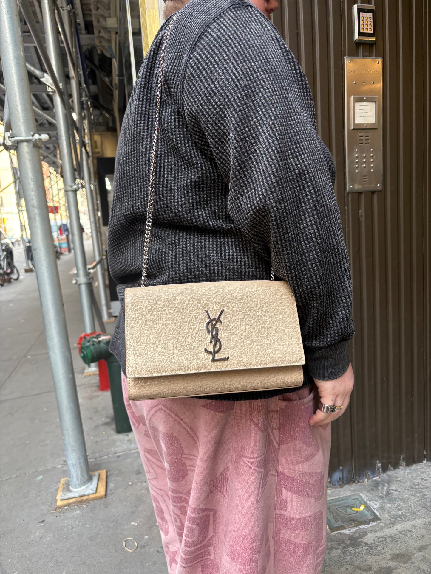 Saint Laurent Kate Grain De Poudre Chain Bag Beige