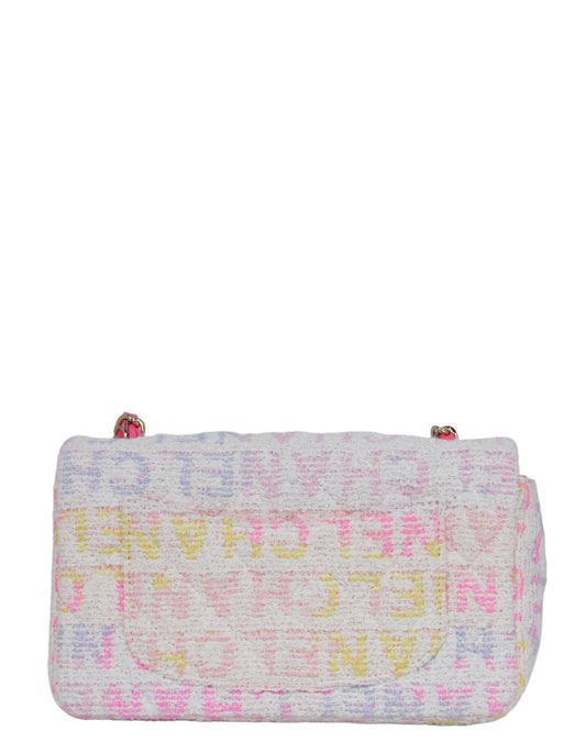 Chanel 2024 White Tweed CHANEL Print Rectangular Mini Flap