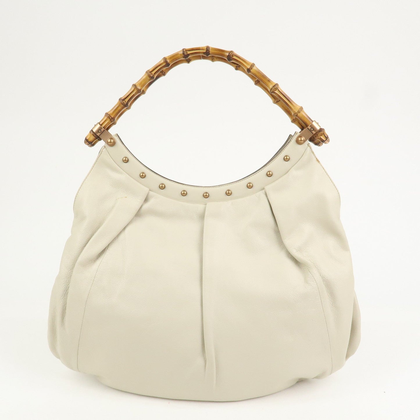 GUCCI Bamboo Leather Tucked Shoulder Bag Hand Bag Ivory 124293