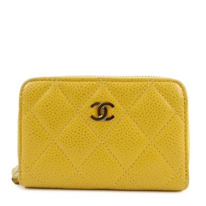 CHANEL Matelasse Caviar Skin Round Zippy Coin Case Yellow A84511  d