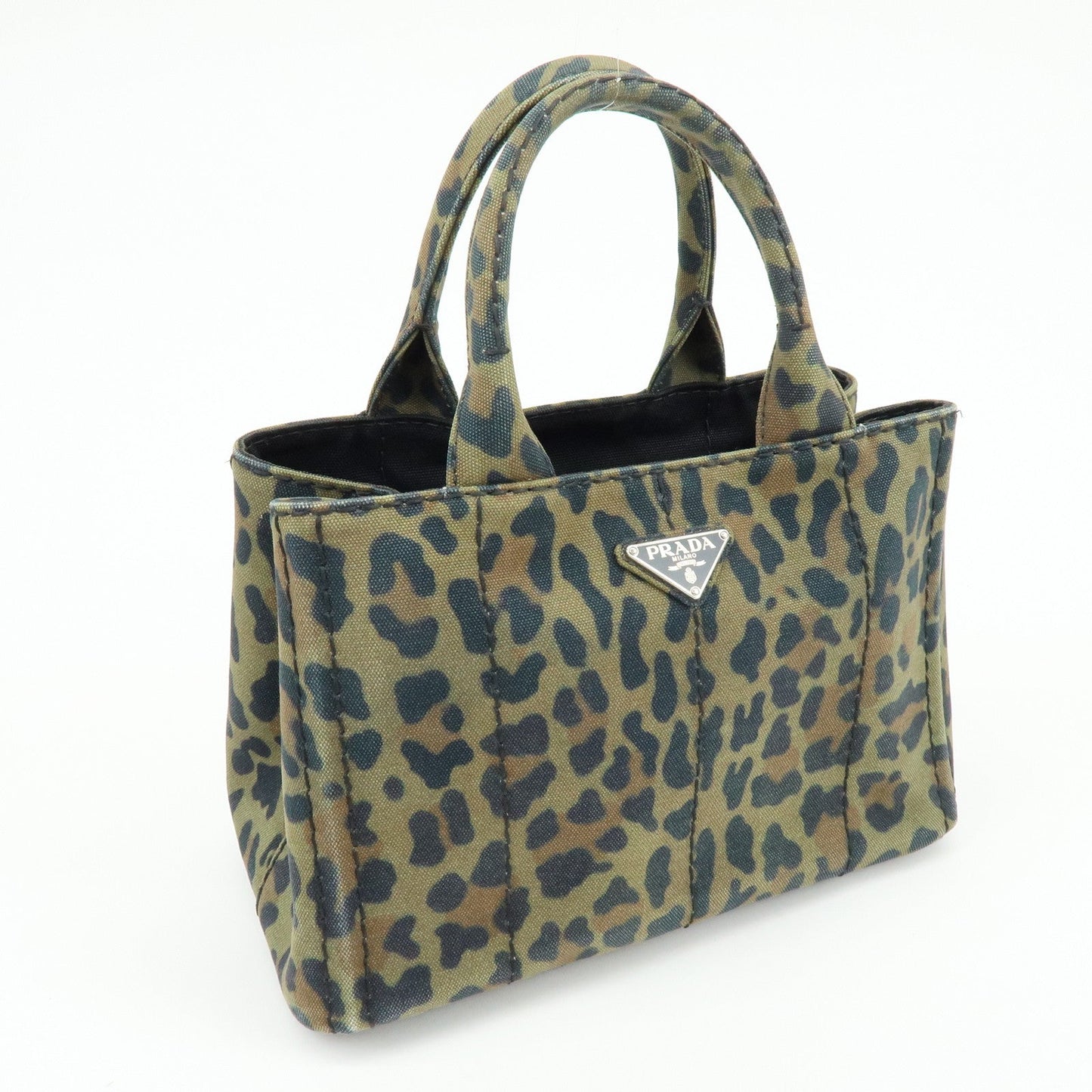 PRADA Canapa Mini Leopard Canvas 2Way Bag Hand Bag Khaki 1BG439