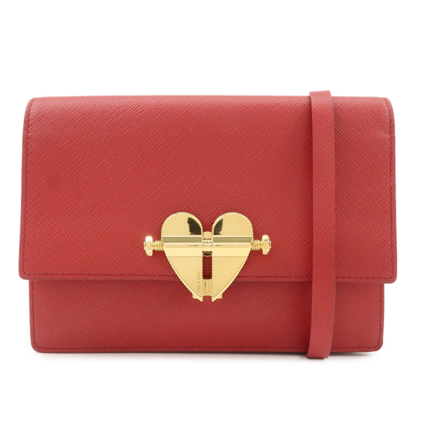 PRADA Heart Lock Leather Shoulder Bag Crossbody Bag Red  d
