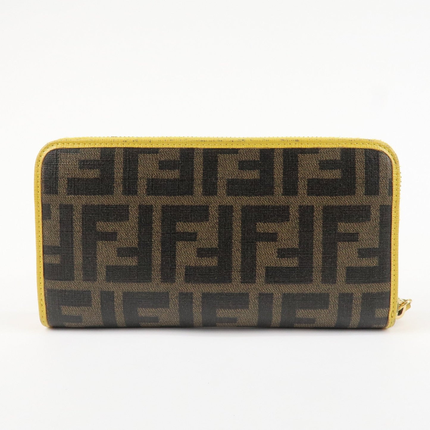 FENDI Zucca PVC Leather Round Zippy Long Wallet Brown Yellow 8M0299  d