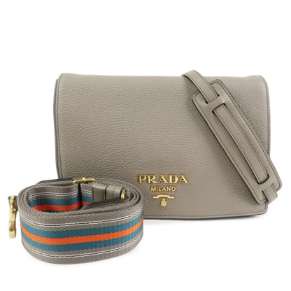PRADA Leather Shoulder Bag Crossbody Bag Gray 1BH031