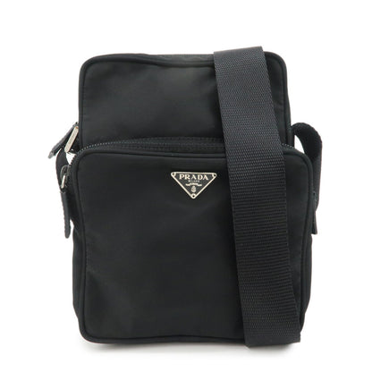 PRADA Triangle Logo Leather Nylon Shoulder Bag Black BT0169